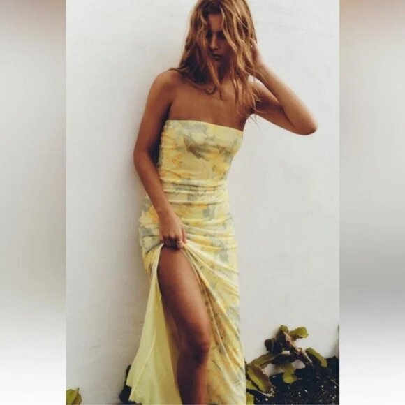 ZARA STRAPLESS PRINTED TULLE DRESS - Picture 5 of 8